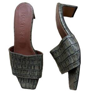 Martinez Croc-Embossed Mules in Olive